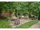 Backyard featuring a stone patio with swing benches, perfect for relaxation and outdoor enjoyment at 10501 Olde Irongate Ln, Mint Hill, NC 28227