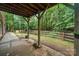 Covered patio area offering views of the fenced yard and wooded surroundings, blending indoor/outdoor living at 10501 Olde Irongate Ln, Mint Hill, NC 28227