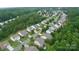 An aerial view of a quiet suburban neighborhood with tree-lined streets and well-maintained homes at 1673 Beleek Ridge Ln, Clover, SC 29710