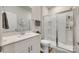 This bathroom offers a bright shower with a glass enclosure and a single sink vanity at 322 Olympia Way, York, SC 29745