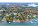 Breathtaking aerial view captures lakeside homes nestled among vibrant fall foliage with private docks on the water at 4920 Surfwood Dr, Sherrills Ford, NC 28673