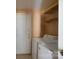 Functional laundry area with washer, dryer and shelving at 8019 Walnut Creek Ln, Charlotte, NC 28227