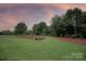 Spacious backyard featuring lush green grass, mature trees, and landscaped flowerbeds at 1501 Alydar Ct, Waxhaw, NC 28173
