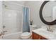 A well-maintained bathroom with a tub and shower combo, and classic fixtures throughout at 1653 Shetland Ln, Rock Hill, SC 29730
