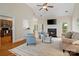 Bright living room featuring a fireplace, access to the kitchen and back deck, and plenty of natural light at 1653 Shetland Ln, Rock Hill, SC 29730