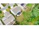 Aerial view of a home showcasing a charming backyard patio area with landscaping and mature trees at 2037 Christopher Wood Ct, Fort Mill, SC 29707
