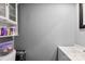 Bathroom with a white cabinet, light gray walls, and a white sink at 310 S Jacob St, Cherryville, NC 28021