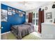 Bedroom with vinyl records on a blue accent wall and a large window at 3702 Brookstone Trl, Indian Trail, NC 28079