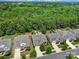 Aerial view of a residential neighborhood with tree-lined streets and well-maintained homes with green yards at 5424 Tilley Manor Dr, Matthews, NC 28105