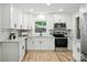 Updated kitchen features white cabinetry, stainless appliances, granite counters and modern fixtures at 6127 Eagle Peak Dr, Charlotte, NC 28214