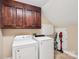 Functional laundry room with modern washer and dryer, and ample cabinet storage at 207 Spaniel Se Dr, Concord, NC 28025