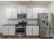 Contemporary kitchen featuring white cabinetry, granite countertops, and stainless steel appliances at 2527 Linhay Dr, Charlotte, NC 28216