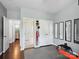 Neutral bedroom with gray foam flooring, white closet doors, and views to the bathroom at 417 Livingston Dr, Lancaster, SC 29720