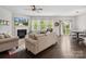 Inviting living room featuring a fireplace, dark wood floors, neutral-toned furniture, and access to the backyard at 417 Livingston Dr, Lancaster, SC 29720
