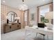 Stylish home office with modern lighting, patterned wallpaper, and functional desk space at 507 Webster Ln, Cramerton, NC 28032