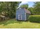 Charming blue outbuilding with a shingled roof, adding character and storage space to the property at 6313 Weddington Rd, Concord, NC 28027