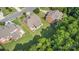 Aerial view of a home showing the backyard, patio with firepit, mature trees and landscaping at 10106 Silverling Dr, Waxhaw, NC 28173