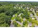 A scenic aerial view showcases a peaceful neighborhood with mature trees and well-manicured lawns at 10621 Glenmac Rd, Charlotte, NC 28215