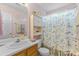 Bathroom features a single vanity and shower with dragonfly curtain at 10621 Glenmac Rd, Charlotte, NC 28215