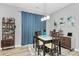 Dining room with contemporary light fixture, wet bar, elegant dining table and stylish wall art at 1723 Town Oak Ln, Charlotte, NC 28205