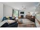 Cozy living room featuring hardwood floors, a fireplace, a large window, and contemporary furnishings at 2034 Houle Ln, Charlotte, NC 28214