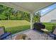 Covered patio area with seating and view of the backyard at 2034 Houle Ln, Charlotte, NC 28214