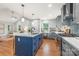 Stylish kitchen has a central island, stainless steel appliances, and a functional layout with wood flooring at 2421 Morton St, Charlotte, NC 28208