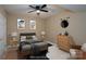 This staged bedroom offers a calm space with modern decor and soft lighting at 4672 Snow Dr, Harrisburg, NC 28075