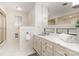 Bright bathroom with a vintage vanity, ample counter space, and a tiled shower at 5424 Doncaster Dr, Charlotte, NC 28211