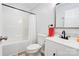 Modern bathroom features a tub/shower, updated fixtures, and a classic color palette at 812 Kings Rd, Shelby, NC 28150