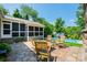 Patio with chairs overlooking pool and screened in porch, creating a tranquil outdoor space at 2024 5Th Street Nw Pl, Hickory, NC 28601