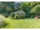 Well-maintained backyard featuring a brick storage building surrounded by lush landscaping at 4200 Tyndale Ave, Charlotte, NC 28210