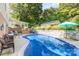 Large backyard with inground pool, sunroom addition, patio area, and lush greenery at 4200 Tyndale Ave, Charlotte, NC 28210