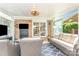 This sunny sunroom offers comfortable seating, a television, and backyard views for relaxation and entertainment at 4200 Tyndale Ave, Charlotte, NC 28210