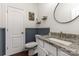 Chic powder room with granite countertop, modern fixtures, and stylish wall accents at 6007 Eleanor Rigby Rd, Charlotte, NC 28278