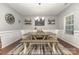 Elegant dining room with hardwood floors, decorative rug, stylish chandelier, and wainscoting at 6007 Eleanor Rigby Rd, Charlotte, NC 28278
