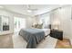 Airy bedroom with hardwood floors, a ceiling fan, and a view of the outdoors at 601 Cherokee Rd, Charlotte, NC 28207