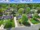 An aerial view of a cozy neighborhood with a single-story home, lush trees, and well-maintained lawns at 8520 Mission Hills Rd, Charlotte, NC 28227