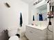 Cozy bathroom with a white vanity, well-lit mirror, and a functional toilet at 924 Carrington Dr, Charlotte, NC 28214