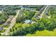 Aerial view of neighborhood featuring mature trees, community pool and playground at 11618 Macallano Dr, Charlotte, NC 28215