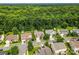 Aerial view of the neighborhood highlighting well-maintained homes, lawns, and the surrounding lush greenery at 3008 Cornflower Ln, Indian Trail, NC 28079