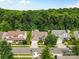 Aerial view of the neighborhood highlighting well-maintained homes, lawns, and the surrounding lush greenery at 3008 Cornflower Ln, Indian Trail, NC 28079