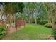 Backyard features a seating area around a fire pit with lush lawn and mature trees at 3830 Waters Reach Ln, Indian Trail, NC 28079