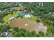Aerial shot of community with a pool, tennis courts and pond featuring a water fountain at 3830 Waters Reach Ln, Indian Trail, NC 28079