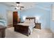 This bedroom features blue walls, a dark wood bed frame, and hardwood floors at 617 Beauhaven Ln, Waxhaw, NC 28173