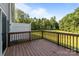 A wooden deck overlooks a lush green backyard with mature trees, providing a private outdoor space at 853 Gerard Bay Dr, Fort Mill, SC 29715