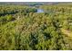 Aerial view of property surrounded by dense trees and a tranquil lake at 11201 Johnson Davis Rd, Huntersville, NC 28078