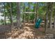 Backyard playground with a slide and swing provides endless fun in a wooded setting at 11329 Fullerton Place Nw Dr, Huntersville, NC 28078