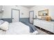 A stylish bedroom with a white dresser, blue trim, and hardwood floors, offering a serene retreat at 1207 E 36Th St, Charlotte, NC 28205