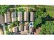 An aerial view showcasing houses with well-maintained lawns, pools, and mature trees at 12304 Huntersville Concord Rd, Huntersville, NC 28078